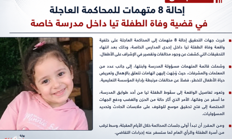 عاجل | إحالة 8 متهمات للمحاكمة العاجلة في قضية الطفلة تيا 1 IMG 20260618 200037