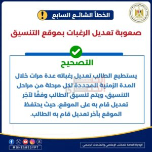 التعليم العالي تنشر دليل الطالب للتعامل مع الأخطاء الشائعة بالتنسيق الإلكتروني للعام الجامعي 2026/2027 6 6 1